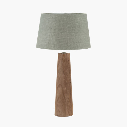 Esha Natural Conical Wood Table Lamp Base with Milos 35cm Pistachio Green Linen Tapered Lampshade