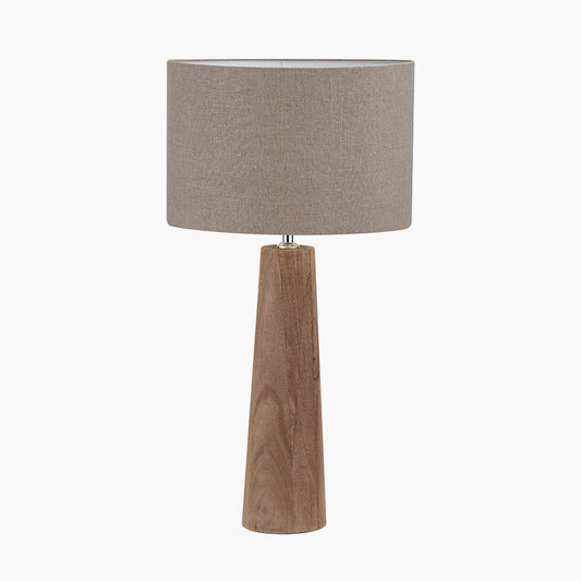 Esha Natural Conical Wood Table Lamp Base with Edward 35cm Natural Linen Cylinder Lampshade