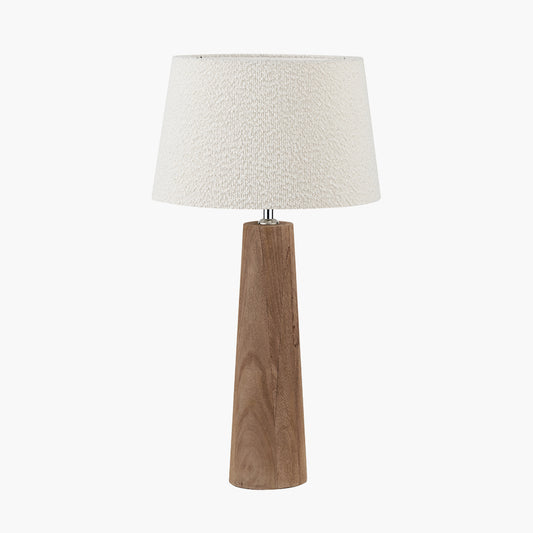Esha Natural Conical Wood Table Lamp Base with Martigues 35cm White Boucle Tapered Lampshade