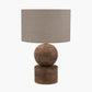 Ziva Antique Brown Round Wood Table Lamp Base with Edward 45cm Natural Linen Cylinder Lampshade