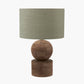 Ziva Antique Brown Round Wood Table Lamp Base with Edward 45cm Pistachio Green Linen Cylinder Lampshade