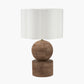 Ziva Antique Brown Round Wood Table Lamp Base with Bloom 45cm White Handloom Scalloped Cylinder Lampshade