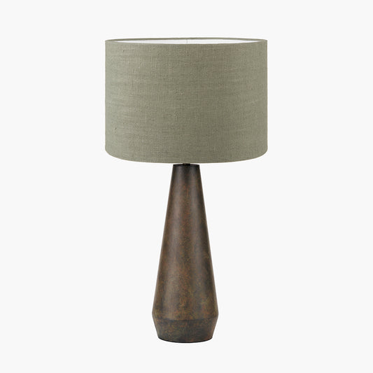 Arbor Verdi Gris Metal Conical Table Lamp Base with Edward 40cm Pistachio Green Linen Cylinder Lampshade