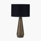 Arbor Verdi Gris Metal Conical Table Lamp Base with Lino 40cm Black Self Lined Linen Cylinder Lampshade