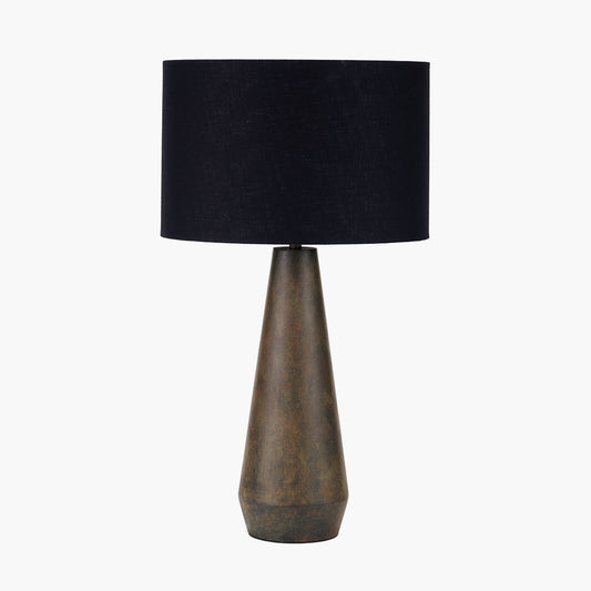 Arbor Verdi Gris Metal Conical Table Lamp Base with Lino 40cm Black Self Lined Linen Cylinder Lampshade