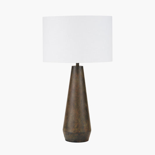 Arbor Verdi Gris Metal Conical Table Lamp Base with Lino 40cm White Self Lined Linen Cylinder Lampshade