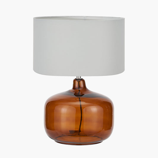 Corby Amber Glass Table Lamp Base with Harry 40cm Ivory Cotton Mix Cylinder Lampshade