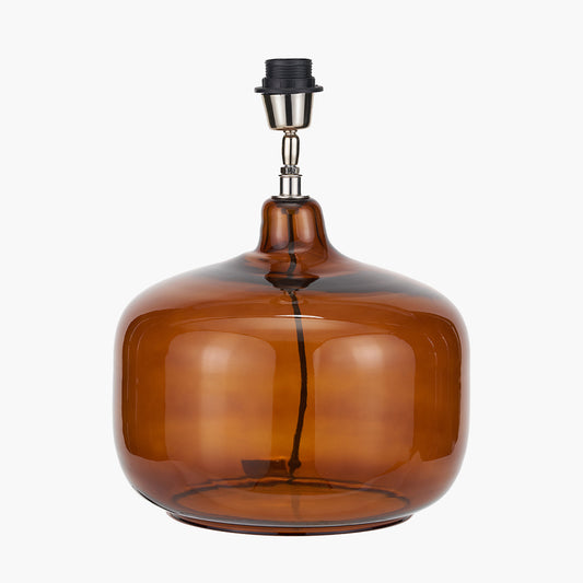 Corby Amber Glass Table Lamp Base with Vienna 40cm Taupe Chevron Mushroom Pleat Lampshade