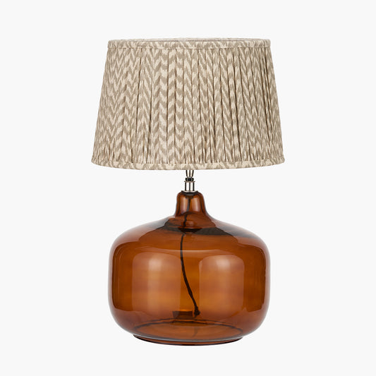 Corby Amber Glass Table Lamp Base with Vienna 40cm Taupe Chevron Mushroom Pleat Lampshade