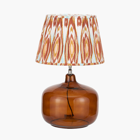 Corby Amber Glass Table Lamp Base with Izara 40cm Cinnamon Ikat Patterned Mushroom Pleat Tapered Lampshade