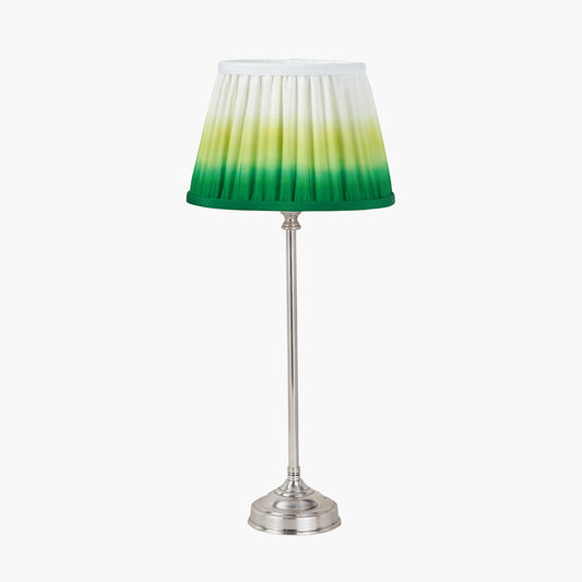 Auden Silver Metal Stick Table Lamp Base with Savoie 10 Pleated Shade Emerald