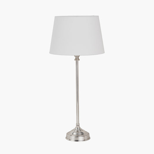 Auden Silver Metal Stick Table Lamp Base with Adelaide 25cm Ivory Tapered Cotton Mix Lampshade