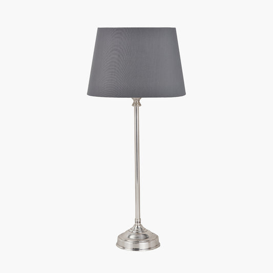 Auden Silver Metal Stick Table Lamp Base with Adelaide 25cm Steel Grey Tapered Cotton Mix Lampshade