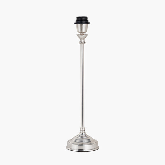 Auden Silver Metal Stick Table Lamp Base with Kamilah 14cm Blue Chevron Patterned Mushroom Pleat Tall Tapered Candle Clip Lampshade