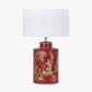 Landscape Red Hand Painted Metal Table Lamp Base with Harry 35cm Ivory Cotton Mix Cylinder Lampshade