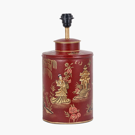Landscape Red Hand Painted Metal Table Lamp Base with Harry 35cm Taupe Cotton Mix Cylinder Lampshade