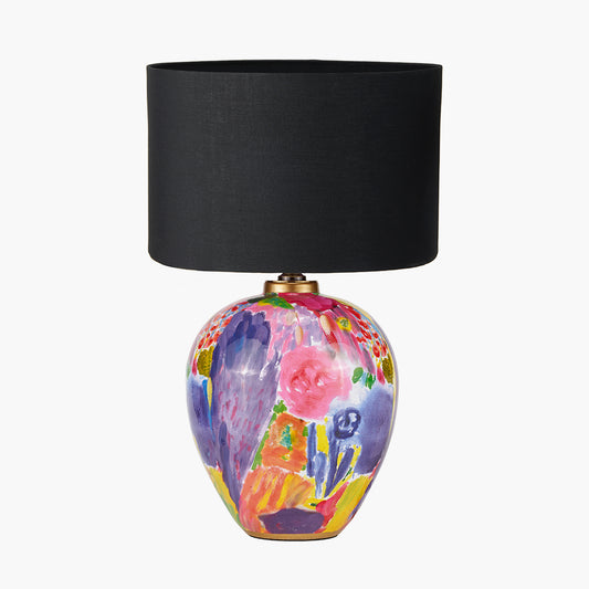 Matisse Multi Colour Ceramic Urn Table Lamp Base with Harry 40cm Black Cotton Mix Cylinder Lampshade
