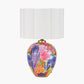 Matisse Multi Colour Ceramic Urn Table Lamp Base with Bloom 40cm White Handloom Scalloped Cylinder Lampshade