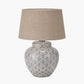 Barbier White Art Deco Fan Ceramic Table Lamp Base with Milos 35cm Natural Linen Tapered Lampshade