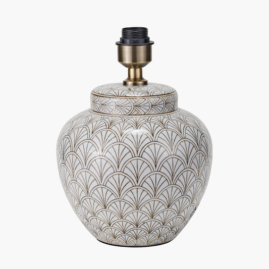 Barbier White Art Deco Fan Ceramic Table Lamp Base with Milos 35cm Pistachio Green Linen Tapered Lampshade