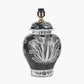 Asteria Black and White Feather Ceramic Urn Table Lamp Base with Henry 40cm White Handloom Cylinder Lampshade