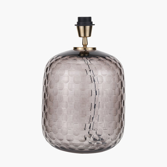 Camille Large Smoke Grey Circle Design Handcut Glass Table Lamp Base with Harry 35cm Black Cotton Mix Cylinder Lampshade