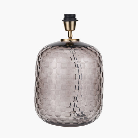 Camille Large Smoke Grey Circle Design Handcut Glass Table Lamp Base with Harry 35cm Ivory Cotton Mix Cylinder Lampshade