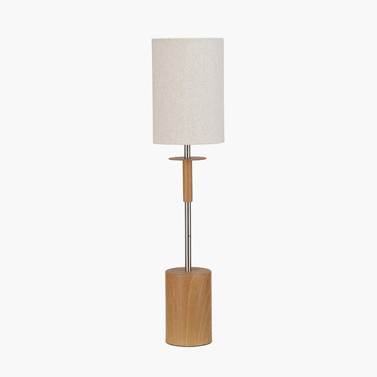 Bonham Natural Wood Veneer and Silver Metal Table Lamp