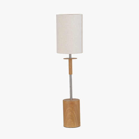 Bonham Natural Wood Veneer and Silver Metal Table Lamp
