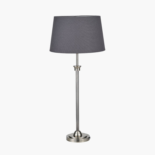 Salvatore Antique Silver Metal Table Lamp Base with Winston 35cm Grey Handloom Tapered Lampshade