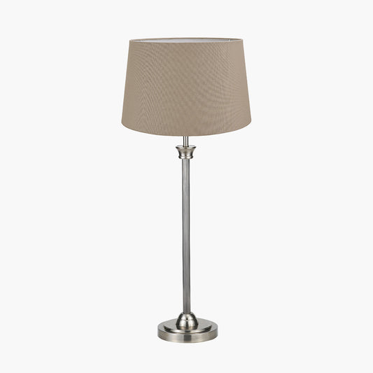 Salvatore Antique Silver Metal Table Lamp Base with Winston 35cm Taupe Handloom Tapered Lampshade