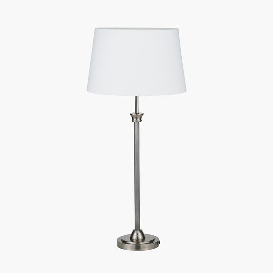 Salvatore Antique Silver Metal Table Lamp Base with Winston 35cm White Handloom Tapered Lampshade