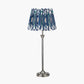 Salvatore Antique Silver Metal Table Lamp Base with Izara 35cm Ocean Blue Ikat Patterned Mushroom Pleat Tapered Lampshade