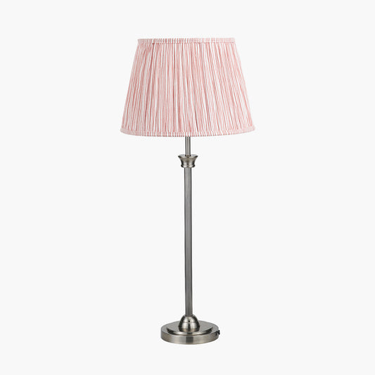 Salvatore Antique Silver Metal Table Lamp Base with Thiago 35cm Cinnamon Stripe Mushroom Pleat Tapered Lampshade