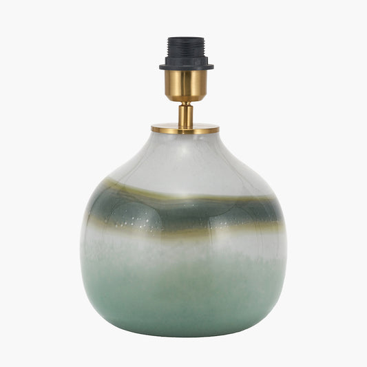 Juno Sage and Mist Ombre Glass Table Lamp with Henry 30cm White Handloom Cylinder Lampshade