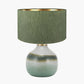 Juno Sage and Mist Ombre Glass Table Lamp with Stellan 30cm Green Slubbed Silk Mix Gold Lined Cylinder Lampshade