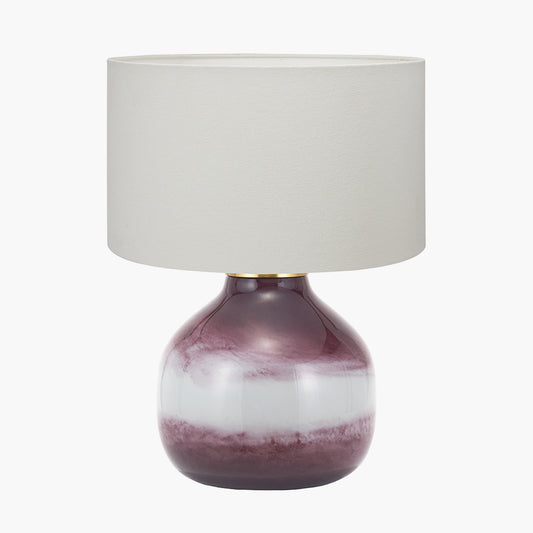 Juno Deep Plum Ombre Glass Table Lamp  with Henry 30cm White Handloom Cylinder Lampshade