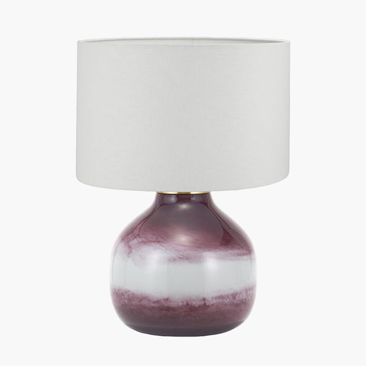Juno Deep Plum Ombre Glass Table Lamp  with Lino 30cm White Self Lined Linen Cylinder Lampshade