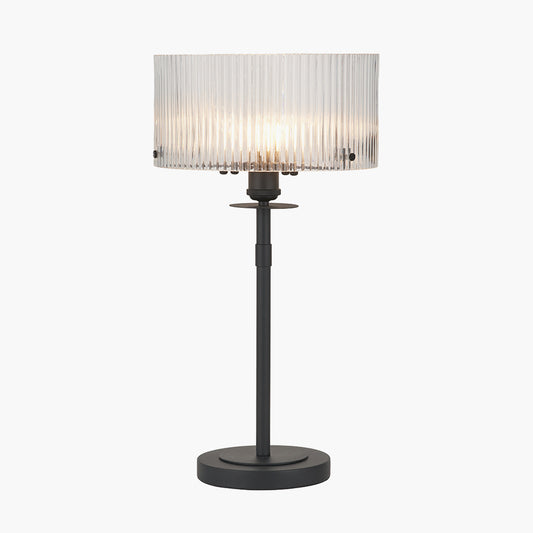 Clara Ribbed Glass Black Metal Round Table Lamp