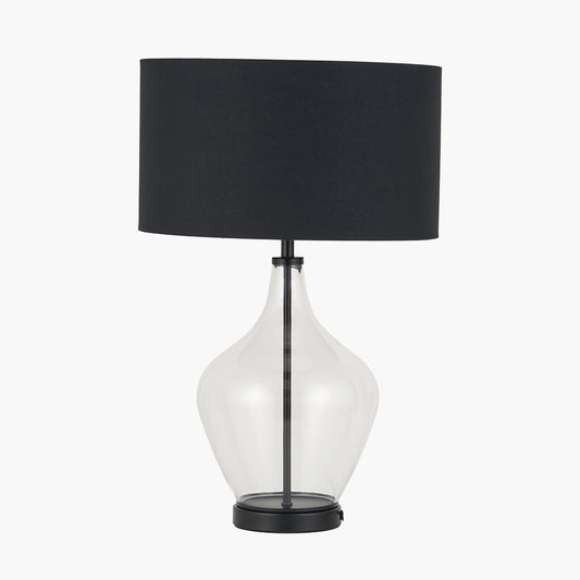 Rowen Clear Bottle Shaped Glass and Black Metal Table Lamp