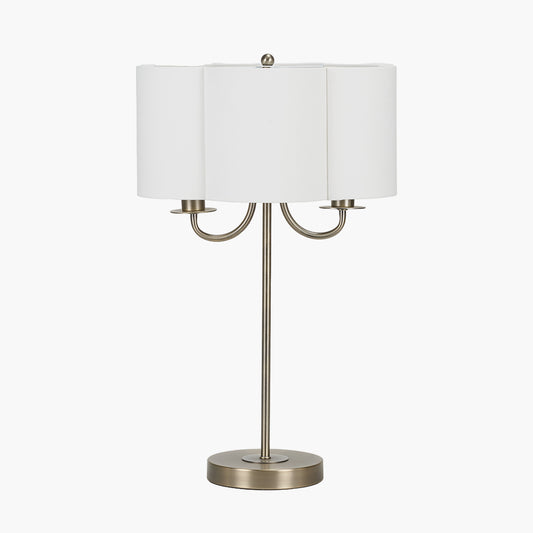 Seraphine Matt Antique Brass Metal and White Cotton Mix Scallop Shaded Table Lamp