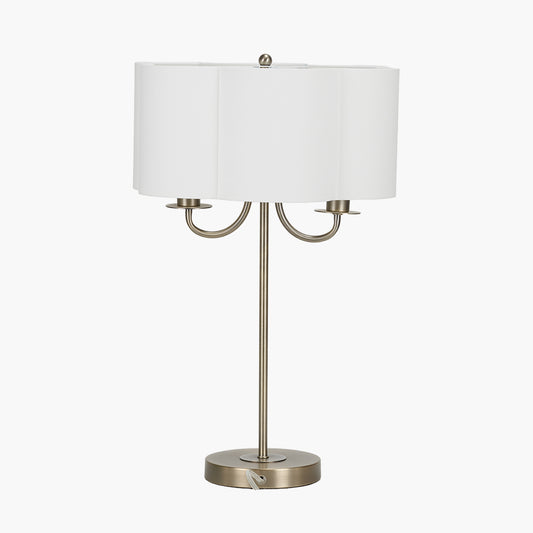 Seraphine Matt Antique Brass Metal and White Cotton Mix Scallop Shaded Table Lamp