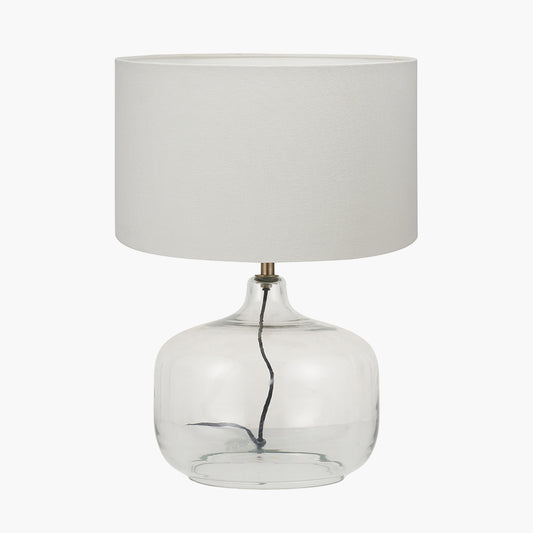 Corby Clear Glass Table Lamp Base  with Henry 40cm White Handloom Cylinder Lampshade