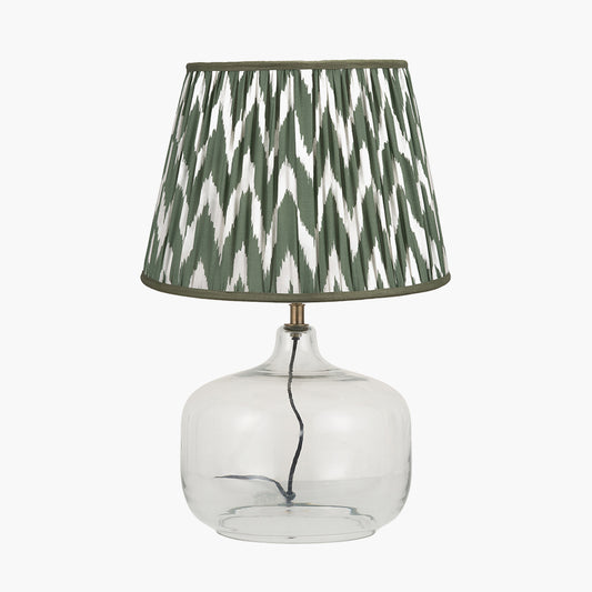 Corby Clear Glass Table Lamp Base  with Kamilah 40cm Sage Chevron Pattered Mushroom Pleat Tapered Lampshade