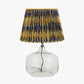 Corby Clear Glass Table Lamp Base  with Suri 40 cm Navy and Yellow Ikat Patterned Mushroom Pleat Tapered Lampshade