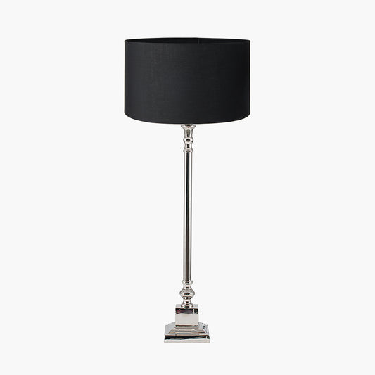 Claudius Nickel Metal Stick Table Lamp Base with Harry 30cm Black Cotton Mix Cylinder Lampshade