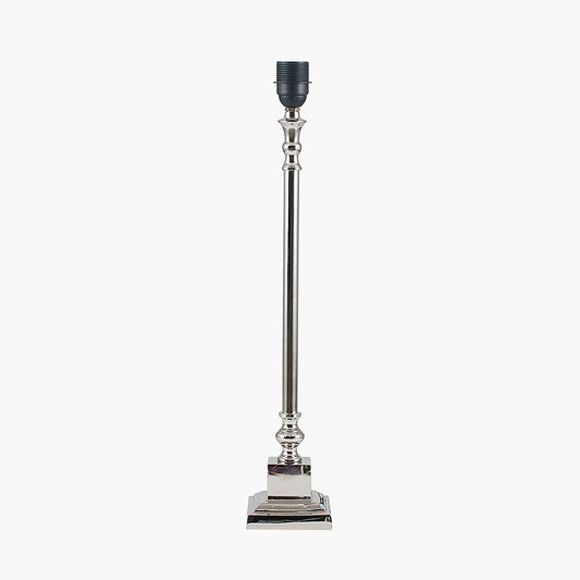 Claudius Nickel Metal Stick Table Lamp Base with Henry 30cm White Handloom Cylinder Lampshade