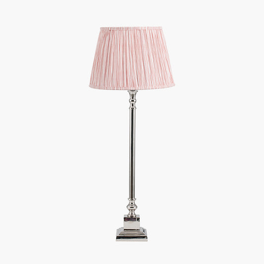 Claudius Nickel Metal Stick Table Lamp Base with Thiago 30cm Cinnamon Stripe Mushroom Pleat Tapered Lampshade