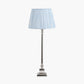 Claudius Nickel Metal Stick Table Lamp Base with Thiago 30cm Ocean Blue Stripe Mushroom Pleat Tapered Lampshade