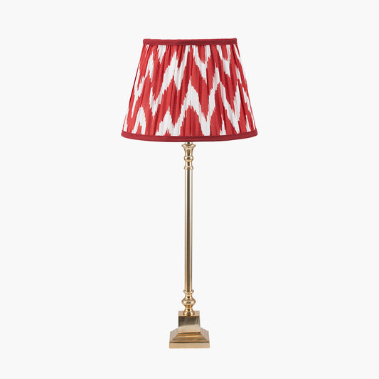 Claudius Gold Metal Stick Table Lamp Base with Kamilah 30cm Red Chevron Patterned Mushroom Pleat Tapered Lamp Shade